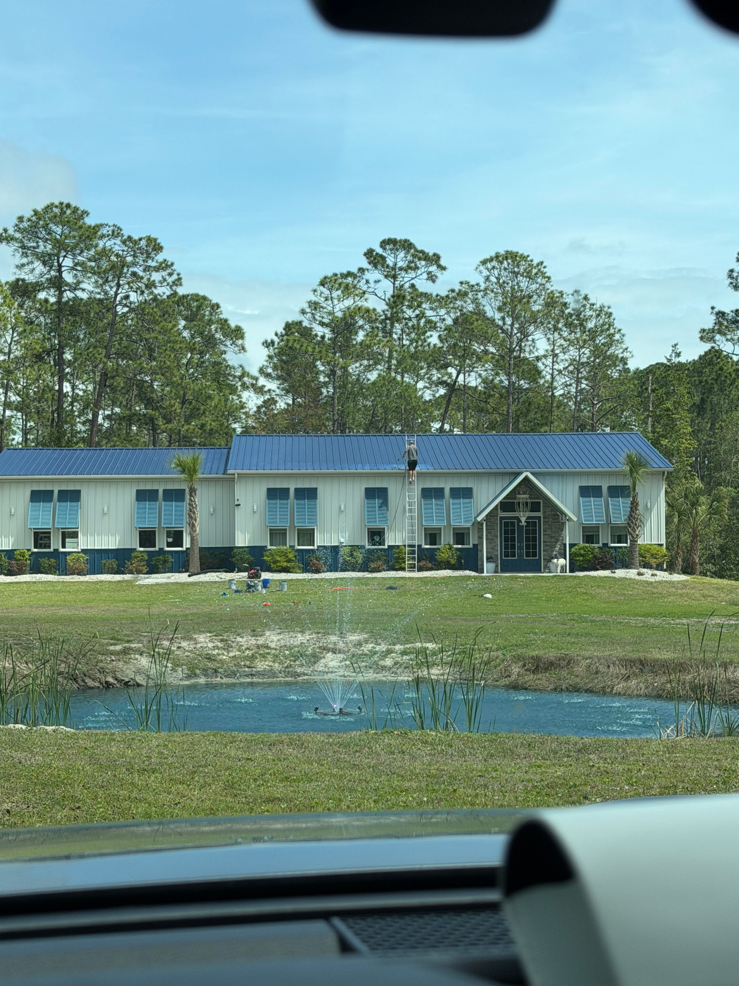 Blue Standing-Seam Roof Coating