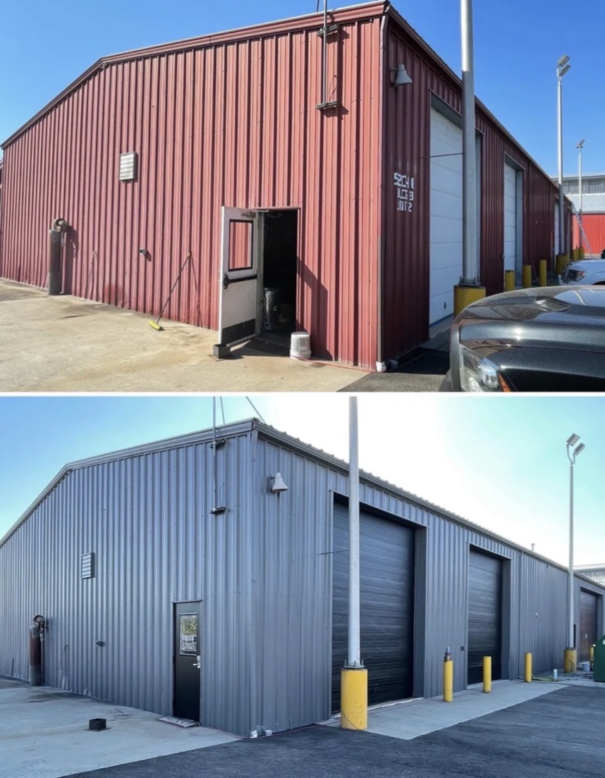 Red Warehouse — Charcoal Exterior Repaint